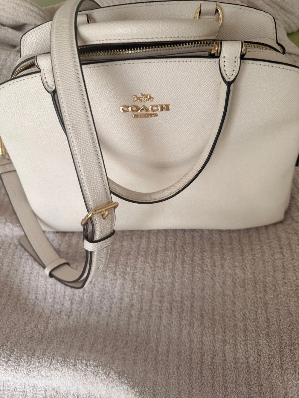Coach Chalk Pebble Leather Dome Satchel with Gold Hardware
